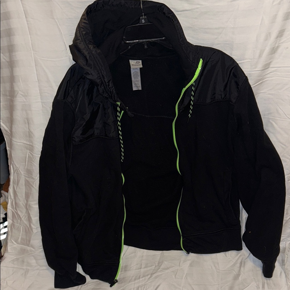 Champion Black Windbreaker with Neon Green Accents